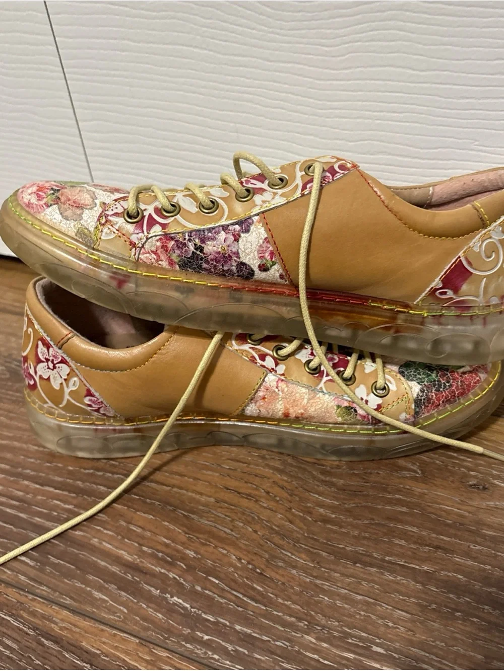Spring Step L'Artiste  Women's Sneaker Floral Brown Leather Size 38